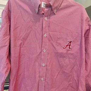 Alabama red & white Gingham LS button down, men Large